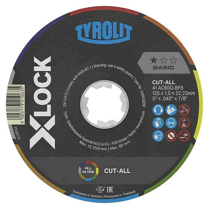 Tyrolit Trennscheibe ACS 60 T Multi X-Lock - Durchmesser: 125 mm, Geeignet für: Stahl - TYROLIT Trennscheibe X-LOCK, CUT-ALL, 125 x 1,0 x 22,23mm, ideal zum Schneiden verschiedener Materialien. Vielseitig und zuverlässig.