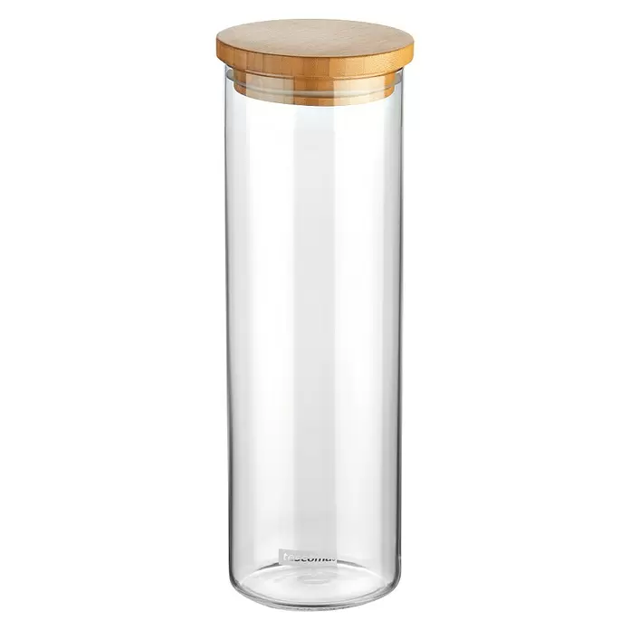 Tescoma Vorratsdosen-Set Fiesta - 1.800 ml, Bambus - Hohes, klares Glasvorratsgefäß mit rundem, hellem Holzdeckel.
