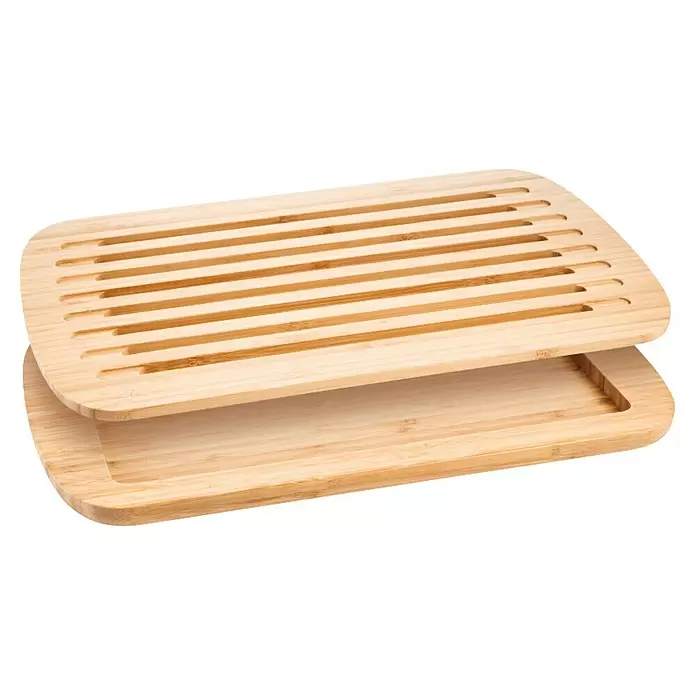 Tescoma Schneidebrett Online - 40 x 25 x 3 cm, Bambus - Zweiteiliges helles Bambus-Brotbrett mit gerillter Schneidefläche und Auffangschale für Krümel.