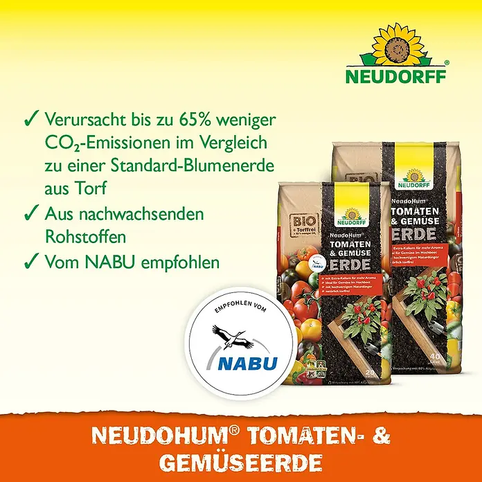 Neudorff NeudoHum Tomaten- & Gemüseerde - 20 l - Neudorff NeudoHum Tomaten- & Gemüseerde: Torffreie, biologische Erde mit extra Kalium für aromatische Tomaten und gesundes Gemüse.