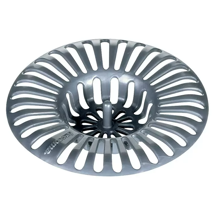Tescoma Abflusssieb - 8 cm - Graues Tescoma Abflusssieb aus Kunststoff mit radialen Schlitzen und einem Mittelpfosten.
