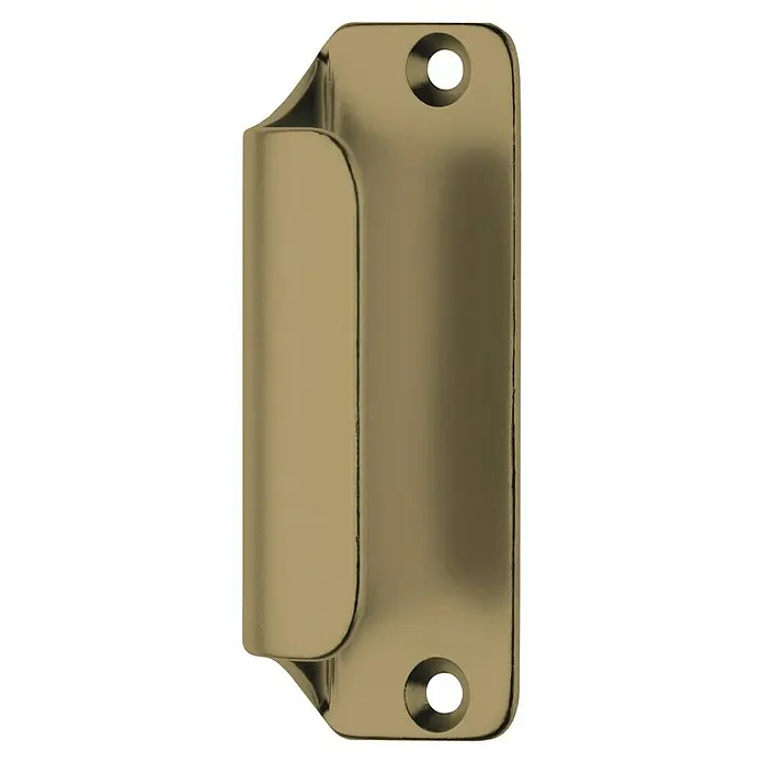Portaferm Hebetürgriff - Bronze - Nahaufnahme eines goldfarbenen Türgriffs mit zwei Befestigungslöchern auf schwarzem Hintergrund, der eine elegante und funktionale Ergänzung darstellt.
