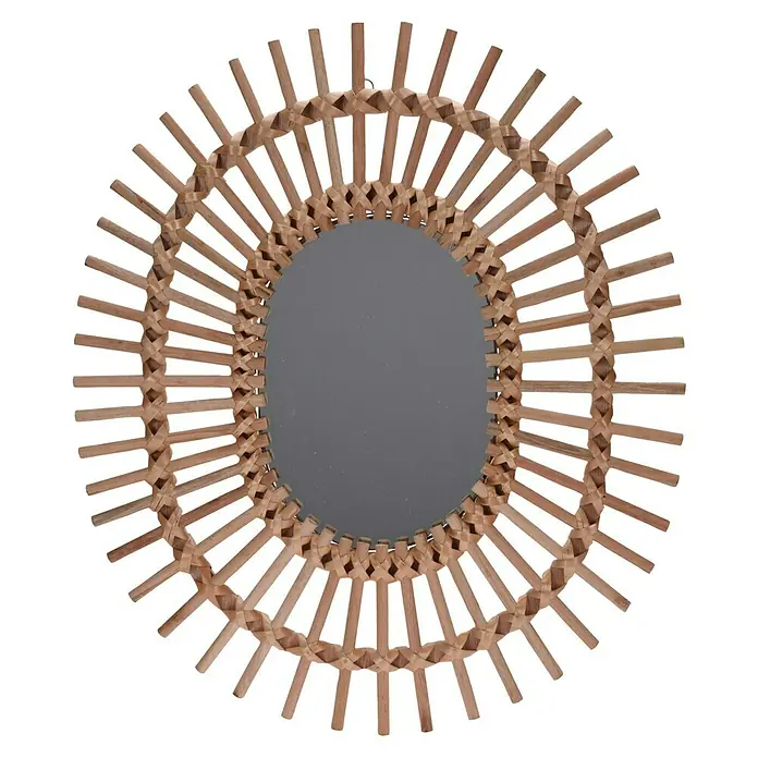 Espejo de pared Madera - 59 x 49 cm, Natural - Un espejo redondo llamativo con un marco decorativo hecho de ratán natural, que añade un toque bohemio a cualquier habitación.