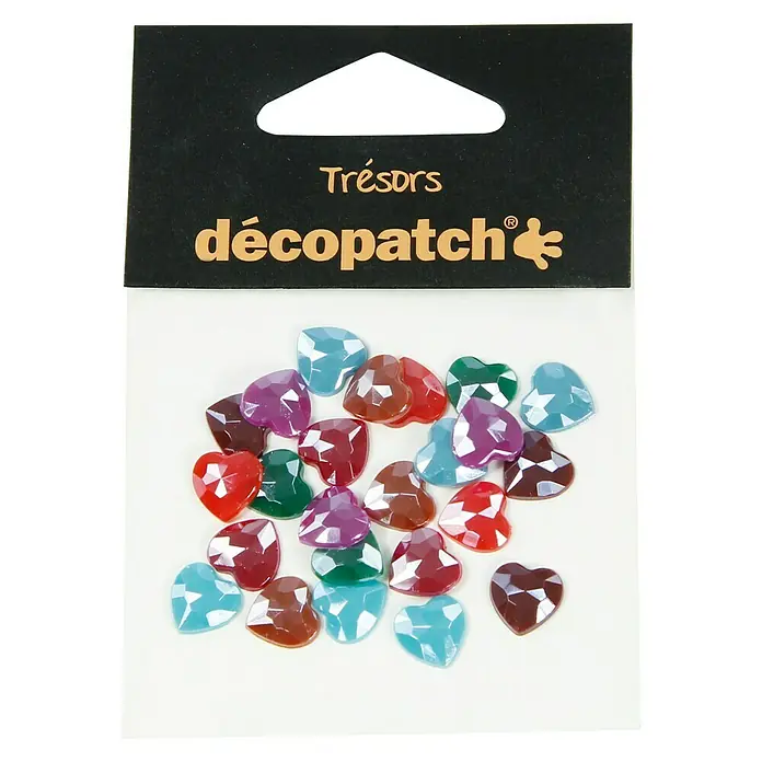Décopatch Pieza decorativa Trésors Pearl Flashy - 24 ud., 1 x 1 cm - Gemas decorativas en forma de corazón de Décopatch en colores variados para manualidades y decoración.