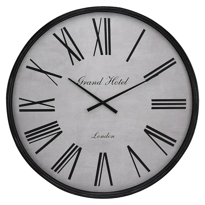 Reloj de pared borde negro - Diámetro: 76 cm, Negro - Elegante reloj de pared "Grand Hotel London" con números romanos y marco negro para un toque vintage.