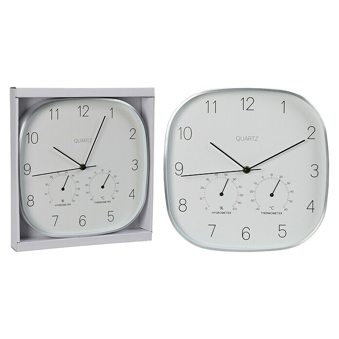 Reloj de pared con termómetro (Diámetro: 28 cm, Plata) | BAUHAUS