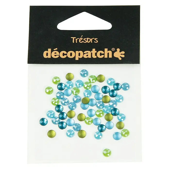 Décopatch Elemento decorativo Trésors Piedras - Azul/Verde, Plástico, 60 pzs. - Paquete de adornos DécoPatch en tonos azules y verdes, perfecto para decorar y hacer manualidades. Añade detalles brillantes a proyectos creativos.