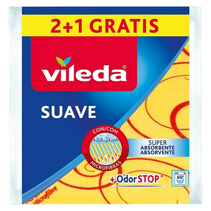 Vileda Paño de microfibra Suave - Material: Materiales naturales, 3 ud., Amarillo - Bayeta de microfibra Vileda Suave: Limpieza suave y superabsorbente con tecnología Odor Stop para una limpieza higiénica.