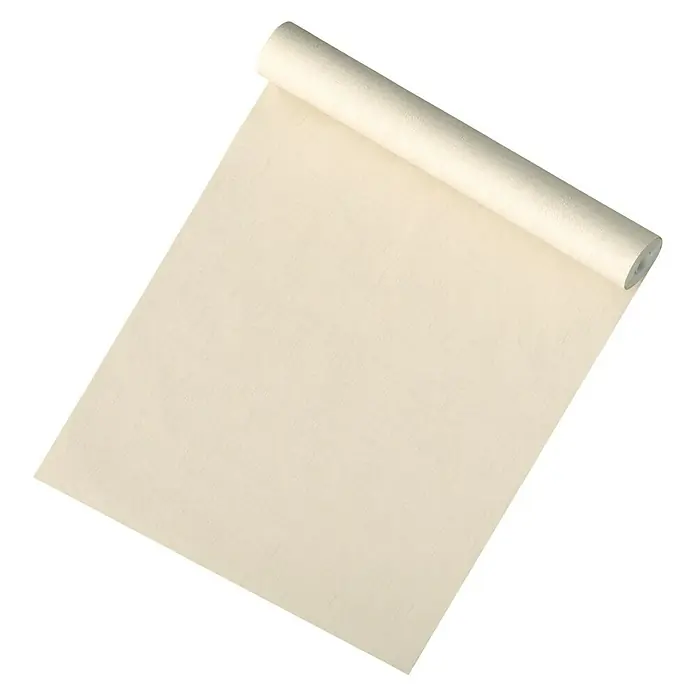 Daniel Hechter Vliestapete 3 - Creme, Uni, 10,05 x 0,53 m - Cremefarbene Tapetenrolle, teilweise abgerollt, auf schwarzem Hintergrund. Perfekt für stilvolle Wandgestaltung im Innenbereich.