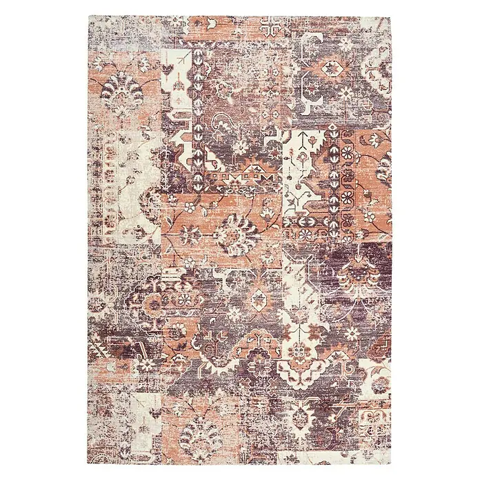 Kayoom Kurzflorteppich Indiana - Terra, 150 x 80 cm, 100 % Baumwolle - Elegante Wohnzimmerteppich mit einem Patchwork-Design in warmen Farben. Der Teppich ist ein echter Hingucker.