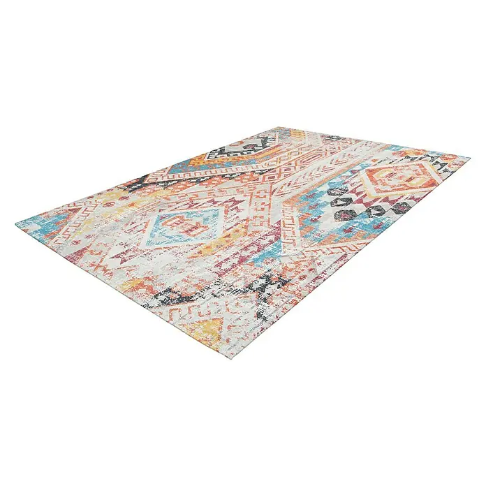 Kayoom Kurzflorteppich Indiana - Bunt, 150 x 80 cm, 100 % Baumwolle - Farbenfroher Teppich im Ethno-Stil mit geometrischen Mustern und Used-Look-Effekt, ideal für Wohnzimmer und Schlafzimmer.