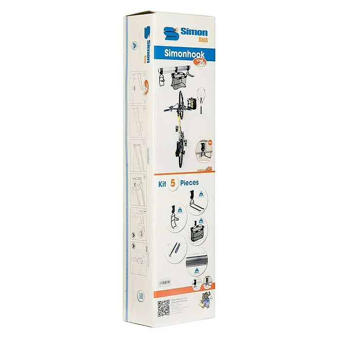 Simonrack Simonhome Aparcamiento de bicicletas - L x An x Al: 82 x 215 x 125 cm, Acero, Montaje en la pared - Embalaje del producto Simonhook, un sistema de almacenamiento para bicicletas y accesorios. El kit incluye 5 piezas para montaje en pared.