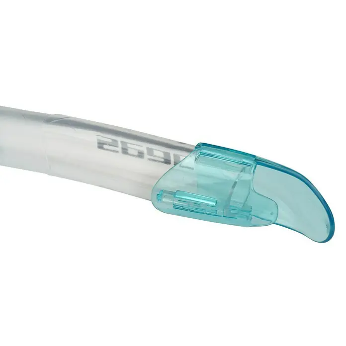 Seac Sub Tubo de buceo Flash - Apto para: Adultos y niños, Turquesa, Plástico - Primer plano de un snorkel transparente con clip turquesa, ideal para deportes acuáticos y buceo.