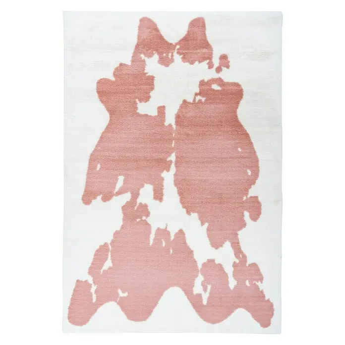 Kayoom Hochflorteppich Kuh - Rosa/Weiß, 230 x 160 cm, 100 % Polyester - Weißer Teppich mit abstraktem rosafarbenen Rorschach-Muster für einen modernen Akzent in jedem Raum.
