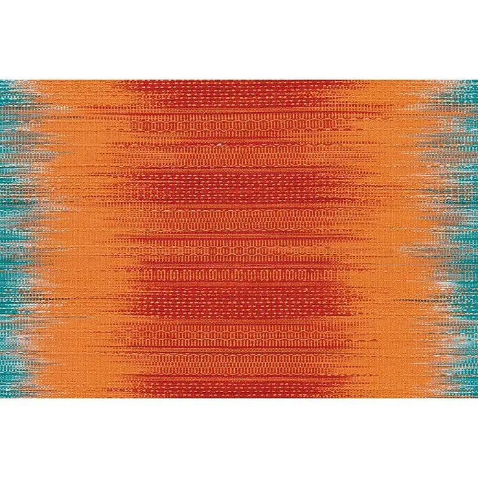 Kayoom Wollteppich Sunset - Orange/Türkis, 180 x 120 cm, 80 % Neuseeland-Wolle, 20 % Baumwolle - Abstraktes Gewebe-Design in Orange-, Rot- und Türkistönen. Einzigartige Textilkunst für Ihr Zuhause.