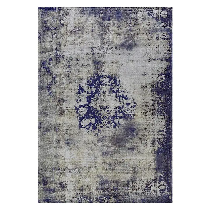 Kayoom Kurzflorteppich Vintage - Blau/Grau, 230 x 160 cm, 100 % Polyacryl - Vintage Teppich mit blauem Blumenmuster und abgenutztem Effekt. Ideal für Wohnzimmer oder Schlafzimmer.