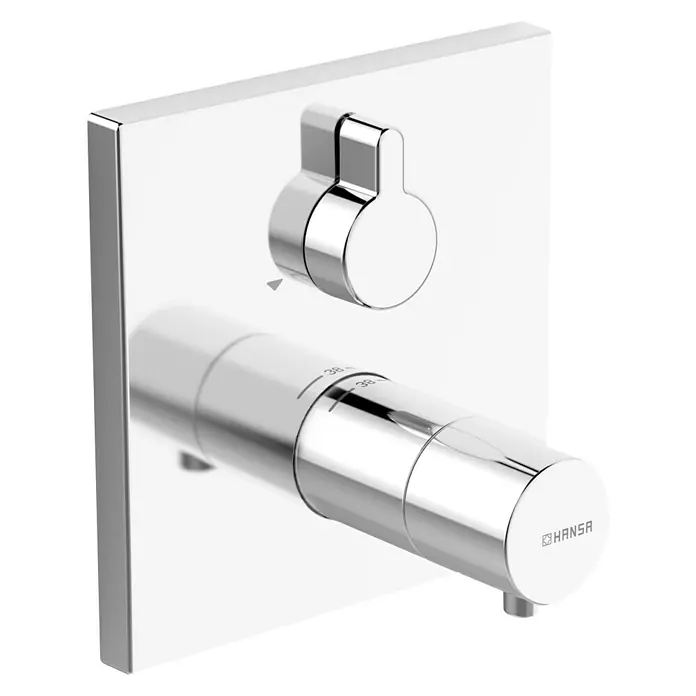 Hansa Living UP-Badewannenthermostat - Chrom, Eckig, Glänzend - Glänzende Aufputz-Thermostatbatterie von Hansa für ein modernes Badezimmer mit Temperaturregler und Wasserhahn.