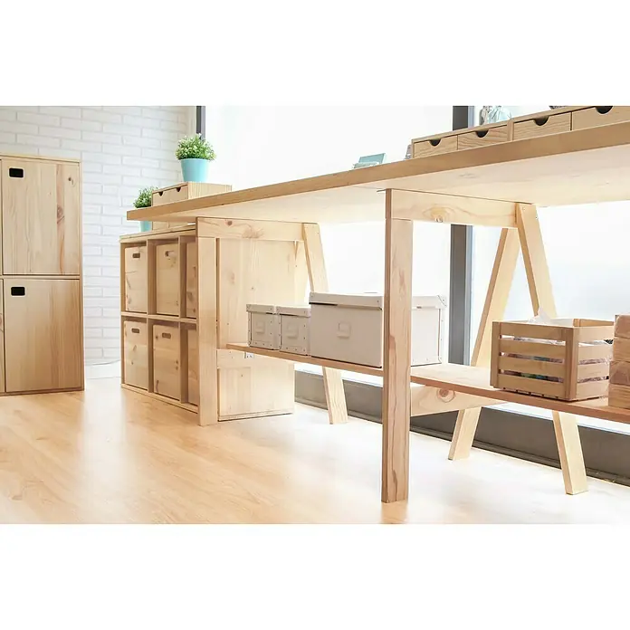Astigarraga Encimera - Pino, 140 cm x 70 cm x 30 mm - Conjunto de muebles de madera con mesa grande, cajones y estantes. El diseño de madera clara añade un toque natural a cualquier espacio.