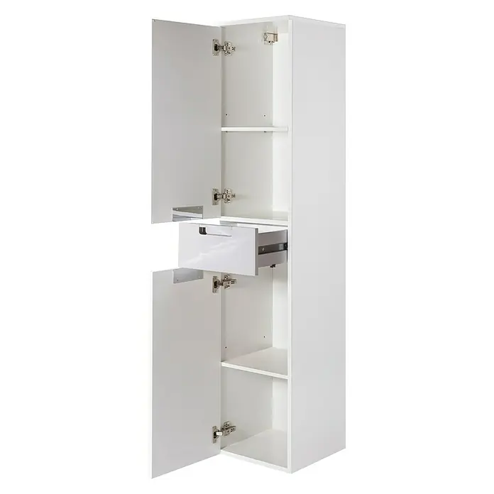 Schildmeyer Sunny Hochschrank - B x T x H: 33 x 35 x 159 cm, Weiß glänzend - Weißer Badezimmerschrank mit offenen Türen und Schublade für zusätzlichen Stauraum. Ideal für jedes moderne Badezimmer.