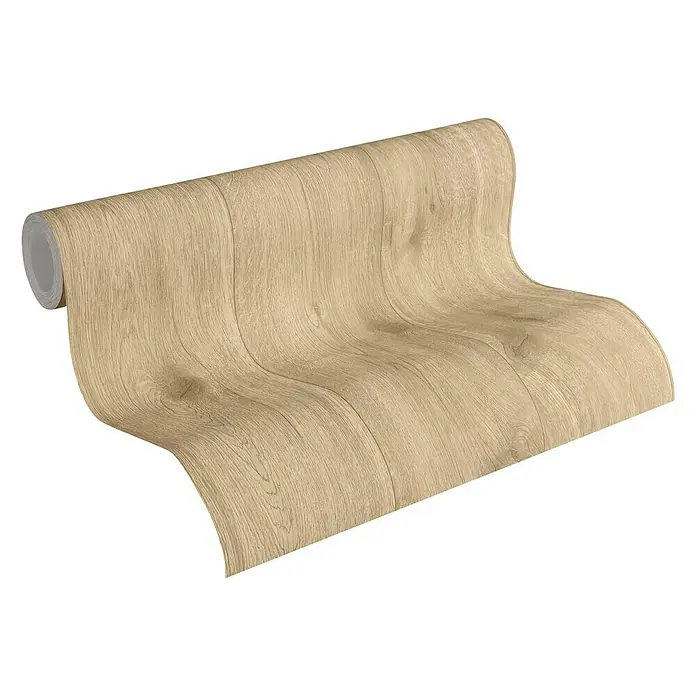 A.S. Création Best Of Wood&Stone 2 Vliestapete - Braun, Holzoptik, 10,05 x 0,53 m - Nahaufnahme einer Rolle Holzoptik-Tapete. Ideal für ein stilvolles und gemütliches Ambiente.