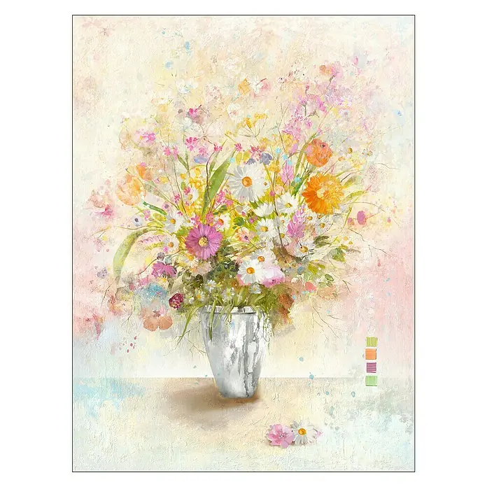 ProArt Leinwandbild - Retro Bunch, B x H: 60 x 80 cm - Farbenprächtiges Gemälde mit Blumen in einer Vase, das mit seiner lebendigen Farbpalette und filigranen Details verzaubert.