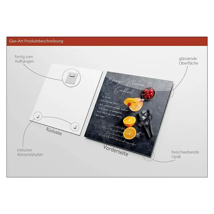 ProArt Glasbild - Orange, B x H: 20 x 20 cm - Glas-Art Produktbeschreibung: Das Glasbild "Orange Blossom Cocktail" mit glänzender Oberfläche und schwebender Optik, fertig zum Aufhängen.