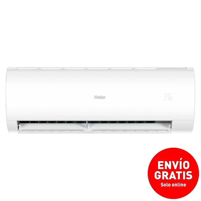 Haier Aire acondicionado Inverter Perla - 3.500 W, 3.500 W, 35 m², Blanco - Unidad de aire acondicionado Haier blanca de pared con '26' en la pantalla.
