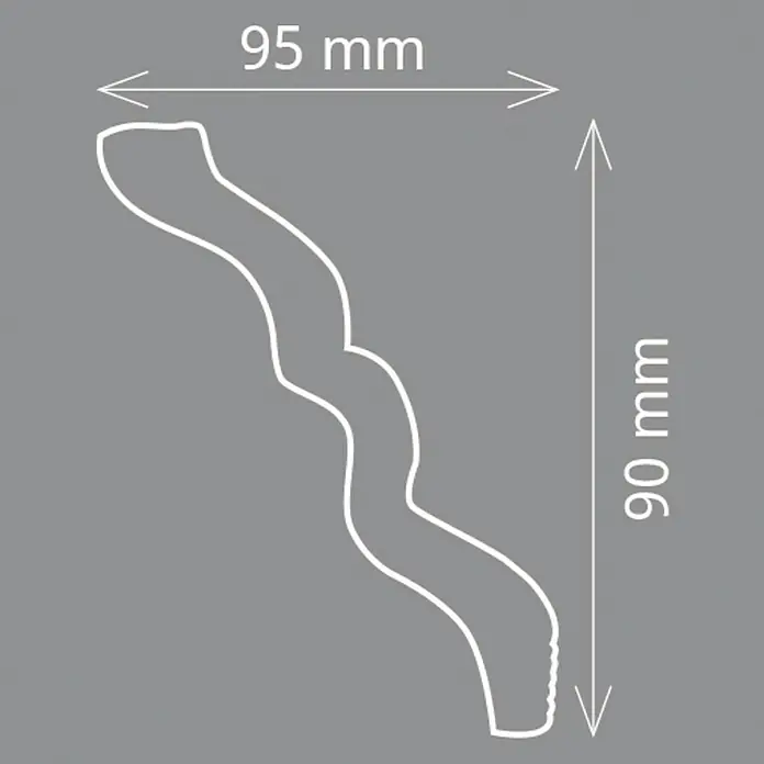 Zierprofil Modern MT - 200 x 9,5 x 9 cm, Extrudiertes Polystyrol (XPS) - Profilleiste mit den Maßen 95 mm Breite und 90 mm Höhe. Ein dekoratives Element zur Gestaltung von Innenräumen, klassisch und elegant.