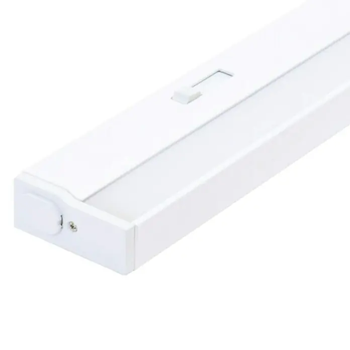 Müller-Licht LED-Unterbauleuchte Conero - L x B x H: 90,9 x 5,3 x 2,9 cm, Lichtfarbe: Neutralweiß, 15 W, Weiß - Nahaufnahme einer weißen LED-Unterbauleuchte mit Schalter, ideal für Küchen oder Arbeitsbereiche.