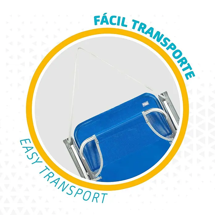 Silla de camping Gomera - 55 x 40 x 72 cm, Azul, Aluminio/Textiline - Imagen de una silla de playa azul plegada. La silla plegable ligera cuenta con una correa de transporte para facilitar su transporte.