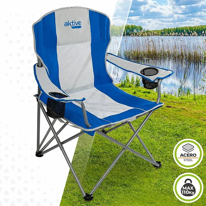 Silla de camping Dario - 60 x 59 x 98 cm, Azul, Acero/Textiline - La silla de camping plegable Aktive ofrece comodidad y practicidad para aventuras al aire libre.