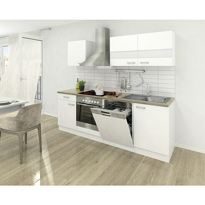 Respekta Composición de cocina (Ancho: 220 cm, Con dispositivos eléctricos, Blanco)