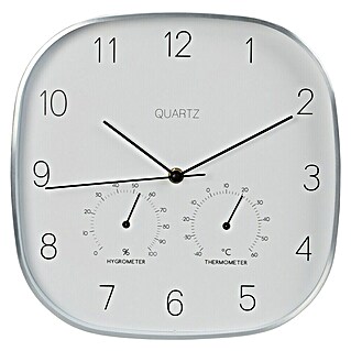 Reloj de pared con termómetro (Diámetro: 28 cm, Plata)