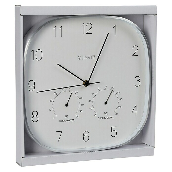 Reloj de pared con termómetro (Diámetro: 28 cm, Plata) | BAUHAUS
