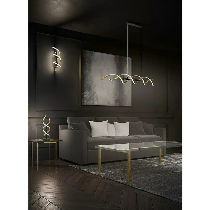 Trio Leuchten Sequence LED-Pendelleuchte - 45 W, L x B x H: 16 x 104,5 x 150 cm, Messing matt, Mehrfarbig - Elegante Wohnraumleuchten: Wandleuchte, Tischleuchte und Pendelleuchte mit geschwungenem Design für stilvolle Akzente.