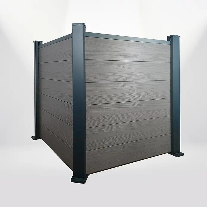 Dioco Valla Smartwall doble - 179 x 200 cm, Antracita, Madera - Esta imagen muestra una jardinera gris en forma de cubo con detalles oscuros, perfecta para cualquier jardín o patio.