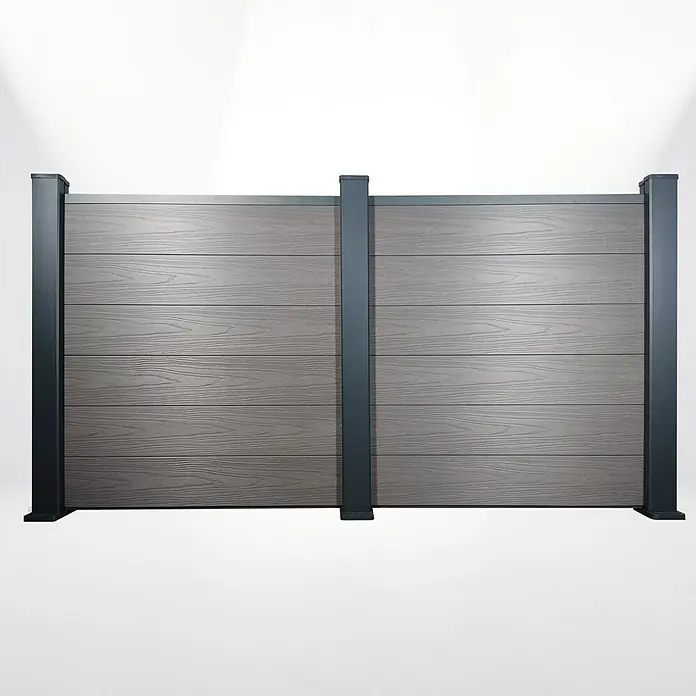 Dioco Valla Smartwall doble - 179 x 200 cm, Antracita, Madera - Imagen de un elegante panel de terraza compuesto gris con postes de antracita modernos, ideal para cualquier espacio exterior.