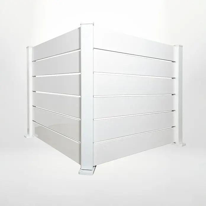 Dioco Valla Smartwall doble - 179 x 200 cm, Blanco, Aluminio - Construcción de cerca de jardín blanca con listones horizontales para privacidad y un diseño moderno al aire libre. Ideal para jardines.