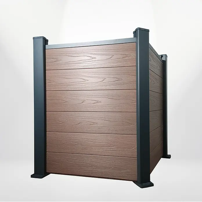 Dioco Valla Smartwall doble - 179 x 200 cm, Marrón/Antracita, Madera - Primer plano de una compostadora moderna de madera y metal, ideal para eliminar los residuos de jardín con estilo.
