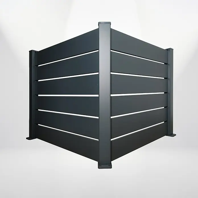 Dioco Valla Smartwall doble - 179 x 200 cm, Antracita, Aluminio - Una moderna pantalla de privacidad gris con listones horizontales y postes robustos, ideal para exteriores.