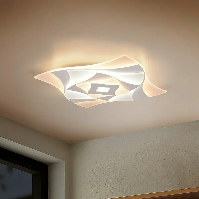 Trio Lighting Plafón LED Akita - 56 W, L x An x Al: 48 x 48 x 5,5 cm, Blanco, Multicolor - Lámpara de techo moderna con un diseño espiral único que añade un toque de elegancia a cualquier habitación. Perfecto para una iluminación elegante.