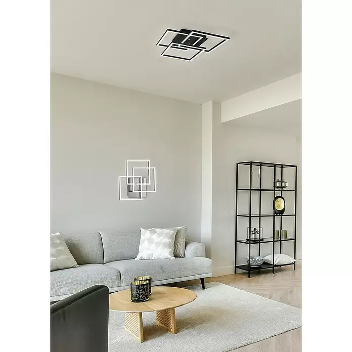 Reality Leuchten Plafón LED Mobile - 28 W, L x An x Al: 42 x 39 x 10 cm, Plata - Lámpara de techo LED geométrica moderna negra y blanca con marcos cuadrados.