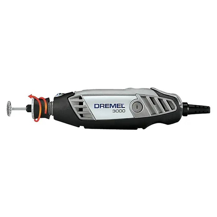 Dremel Multifunktionswerkzeug 3000-1/25 - 130 W - Abbildung eines Dremel 3000 Multifunktionswerkzeugs mit rotierender Schleifscheibe.