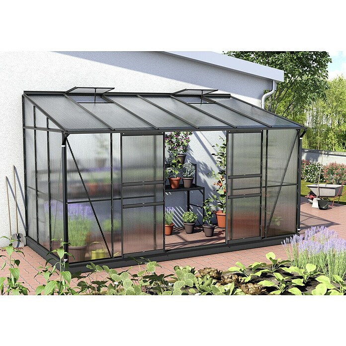 Vitavia Gewächshaus (2,01 x 3,87 x 2,21 m, Wandstärke: 6 mm, Anthrazit/Schwarz)