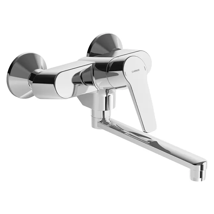 Hansa Polo Spültischarmatur - Ausladung Armatur: 200 mm, Chrom, Glänzend - Nahaufnahme einer glänzenden Hansa Waschtischarmatur, die die hochwertige Verarbeitung und das elegante Design hervorhebt.