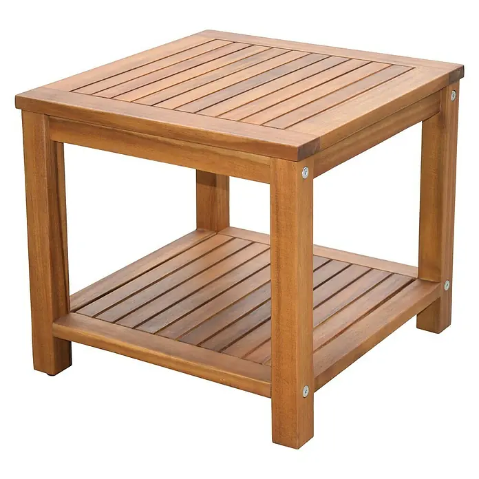 Sunfun Diana Garten-Beistelltisch - L x B x H: 44,5 x 44,5 x 40,5 cm, Akazie, Rechteckig, Naturbraun - Quadratischer Beistelltisch aus Holz mit Ablagefläche, ideal für den Garten oder die Terrasse. Robust und stilvoll.