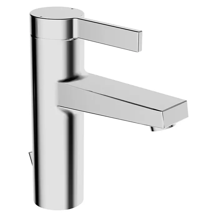 Hansa Loft Waschtischarmatur 2 - Mit Zugstange, Chrom, Glänzend - Nahaufnahme eines modernen, verchromten Waschtischhahns mit minimalistischem Design. Der Wasserhahn zeichnet sich durch klare Linien aus.