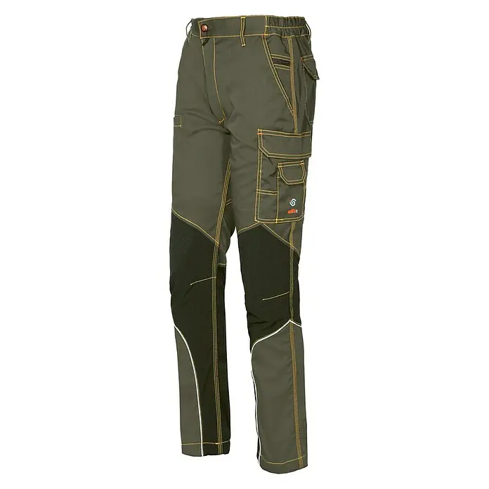 Industrial Starter Pantalones de trabajo Stretch Extreme - XXXL, Caqui/Negro - En la imagen se muestran unos pantalones de trabajo grises con rodillas reforzadas y bolsillos prácticos. Ideal para artesanos y actividades al aire libre.