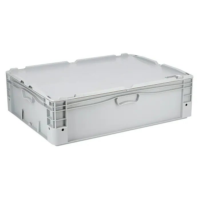 Surplus Systems Eurobox - L x B x H: 80 x 60 x 22 cm, Kunststoff, Grau - Helle Lagerkiste mit Deckel. Diese robuste Kunststoffbox ist ideal für Lagerung und Transport, mit integrierten Griffen für einfaches Handling.