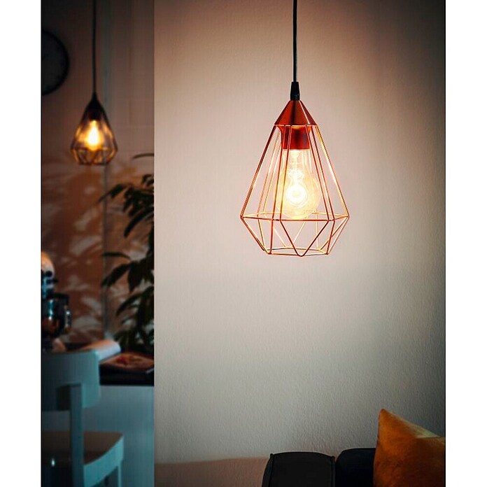 Eglo Tarbes Pendelleuchte Tarbes (60 W, Kupfer/Schwarz, Ø x H: 17,5 x 110 cm)